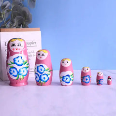 Set Of 5 Solid Wood Handmade Children's Toy Russian Nesting Dolls