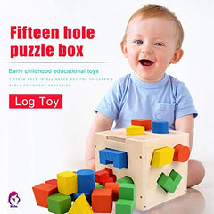 Shape Sorting Cube 15 Hole Wooden Shape Matching Intelligence Box