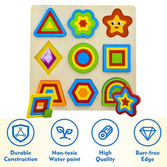 Wooden Shapes Puzzle with 9 Geometric Shapes