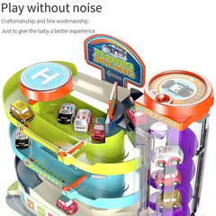 Car Track Set 3 Level Race Track & Toy Garage Playset| Light & Music Electric Parking Lot