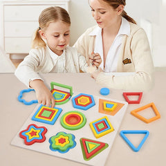 Wooden Shapes Puzzle with 9 Geometric Shapes