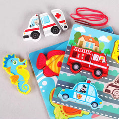 Montessori 3D Wooden Jigsaw Puzzles with Rope