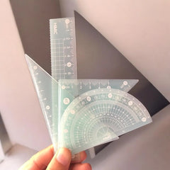 4 in 1 Protractor and Ruler Set - Triangle Ruler, 4 Pack Set Square, School Geometry