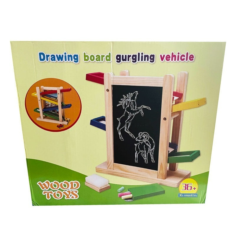 Wooden 2 in 1 Chalkboard & Car Ramp|Gurgling Vehicle