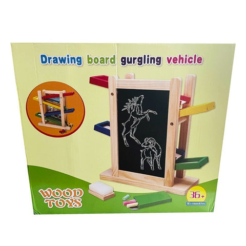 Wooden 2 in 1 Chalkboard & Car Ramp|Gurgling Vehicle