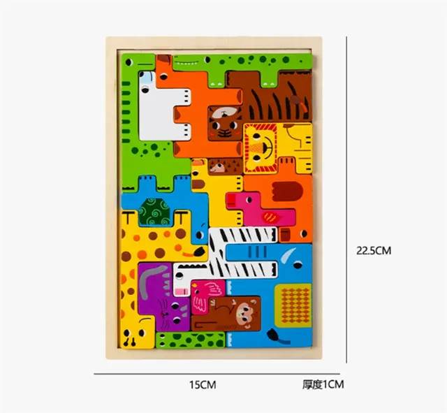 Wooden Animal Puzzle Tetris Brain Teaser