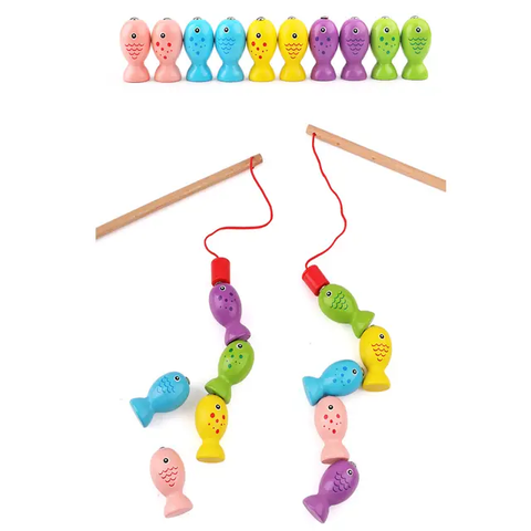 Magnetic Fishing Board, Wooden Beads Board Toy Educational Interactive Color Matching 2 in 1 for Home