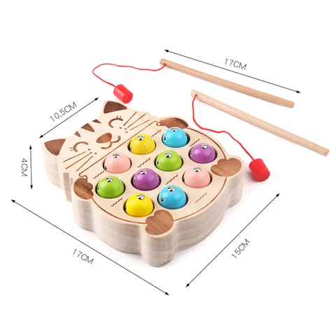 Magnetic Fishing Board, Wooden Beads Board Toy Educational Interactive Color Matching 2 in 1 for Home