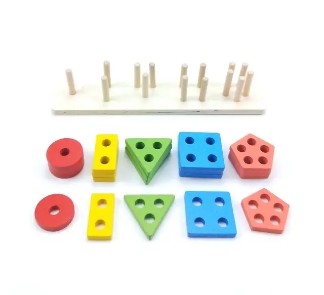 Wooden - 5 Shape Sorting & Stacking Sorter Geometric Blocks