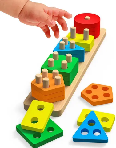 Wooden - 5 Shape Sorting & Stacking Sorter Geometric Blocks