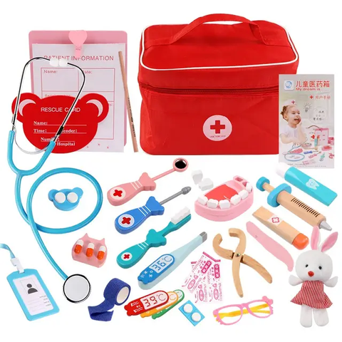 Doctor Kit for Kids Wooden Dentist Set with Working Stethoscope Doctor Playset Pretend Play Doctors Set for Children (Little Doctor)