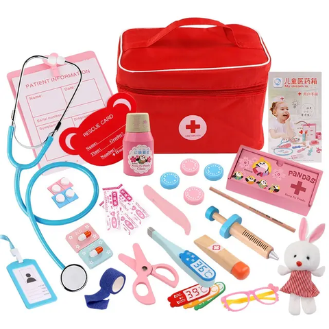 Doctor Kit for Kids Wooden Dentist Set with Working Stethoscope Doctor Playset Pretend Play Doctors Set for Children (Little Doctor)