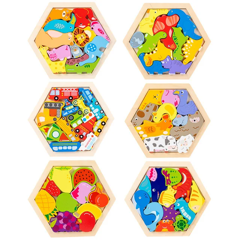 Hexagon animal/fruits wooden Tertis
