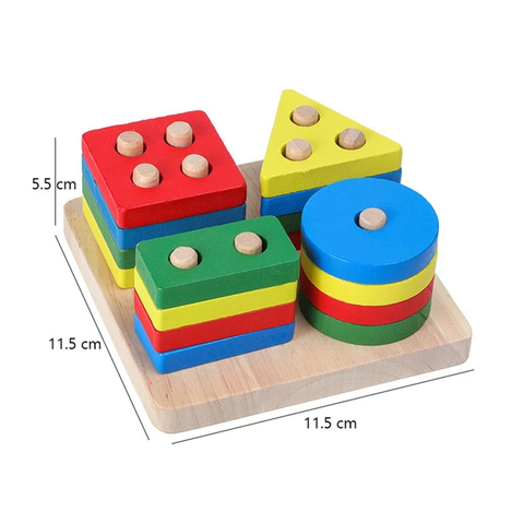 Wooden Shapes Square Column Blocks Sorting & Stacking Toys for Kids Toddlers  -Multi color