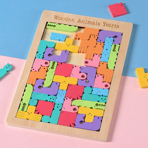 Wooden Animal Tetris Puzzle