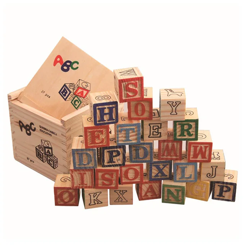 Box of 27pcs Wooden Letter & Number Cube Building Blocks Alphabet Learning Kids Spelling Toy Sorting & Stacking Puzzles'