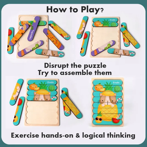 Stick Sequence Puzzle | 8 Wooden Sticks per Puzzle | Made for Kids 2+ | Safe & Durable