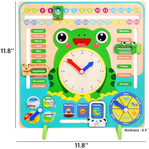 Wooden Frog Teaching Clock Calendar