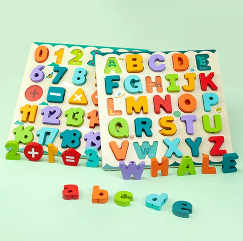 3D Wooden Capital Alphabets/Numbers Puzzle Board