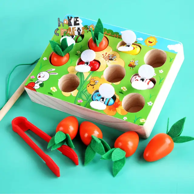 Fun Radish and Bee in 2 in 1 Insect catching Magnetic Activity for Toddler Carrot Puzzle for Kids Age 1 Year Babies Toy