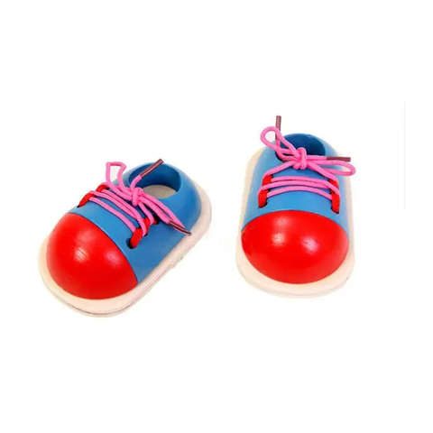 Montessori Educational Wooden Toys Lacing Shoes Teaching Aids