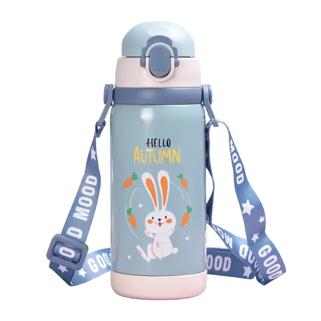 Insulated Double Wall Stainless Steel Vacuum Flasks Kids Sipper Water Bottle Printed Design Cold Water Bottle for School and Office- 450 ml Random Color