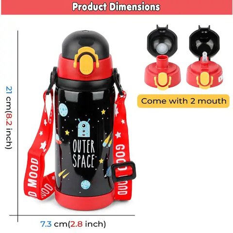 Insulated Double Wall Stainless Steel Vacuum Flasks Kids Sipper Water Bottle Printed Design Cold Water Bottle for School and Office- 450 ml Random Color