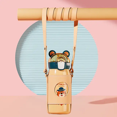 Stainless Steel Water Bottle for Kids, Hot and Cold Water Bottle 530 ML, Cute Water Bottle With Straw, Leather Cover and Strap 
