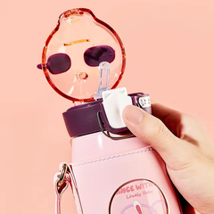 Stainless Steel Water Bottle for Kids, Hot and Cold Water Bottle 530 ML, Cute Water Bottle With Straw, Leather Cover and Strap 
