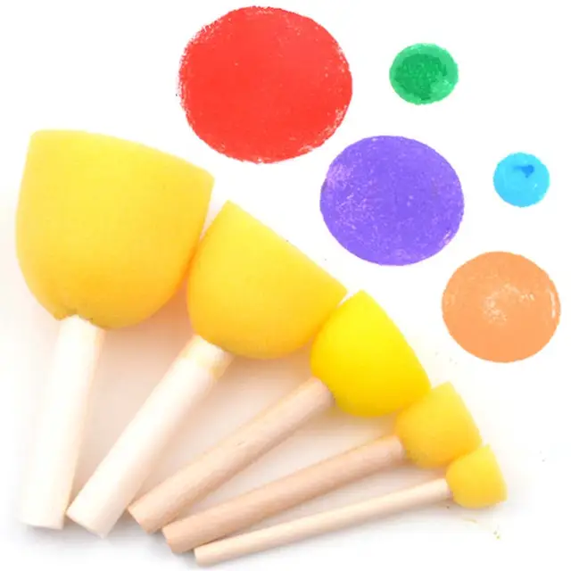 Kid Sponge Paint Brush Original Wooden Handle Painting 