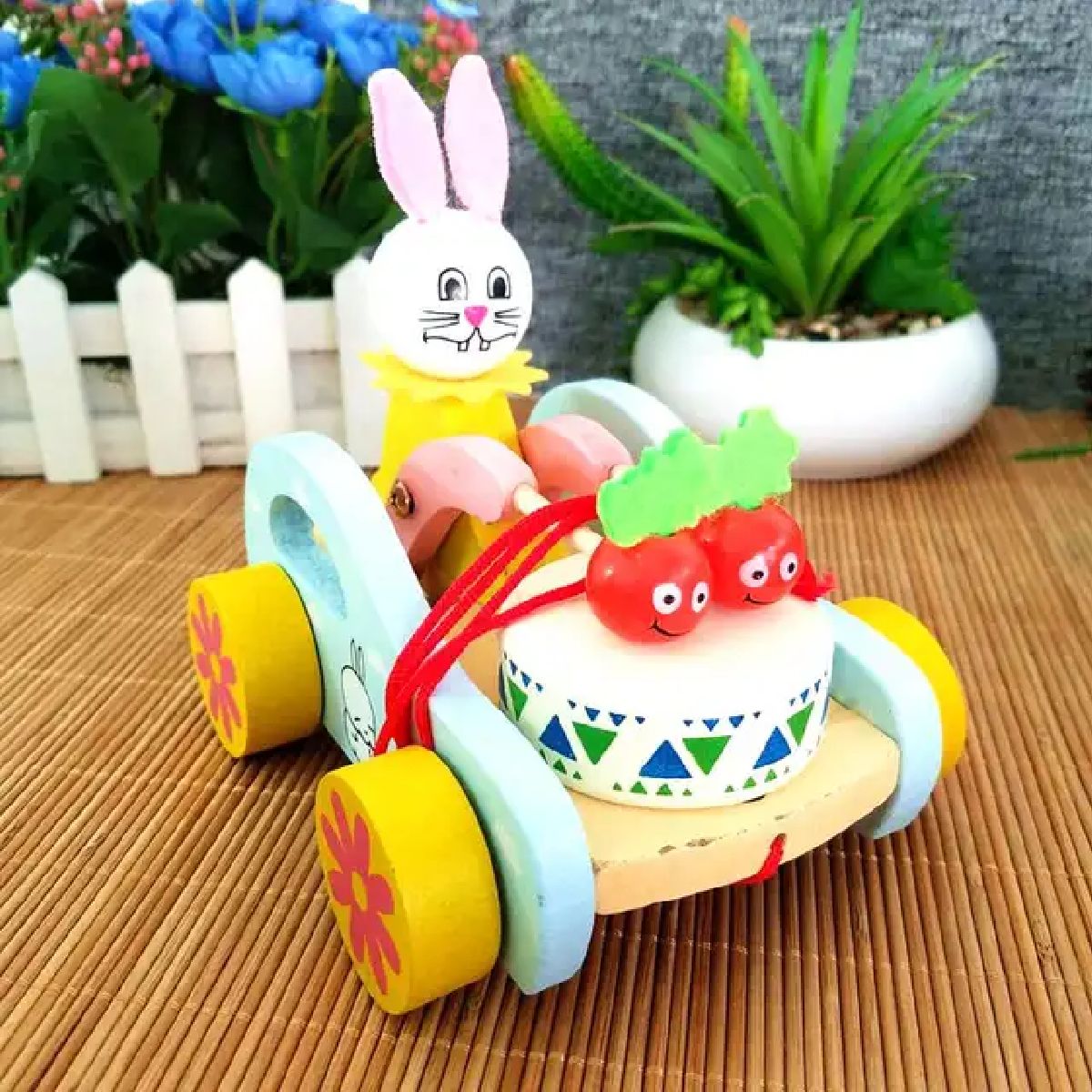 Wooden Pull Along Car Toy For Kids Happiness  (Multicolor, Pack of: 1)