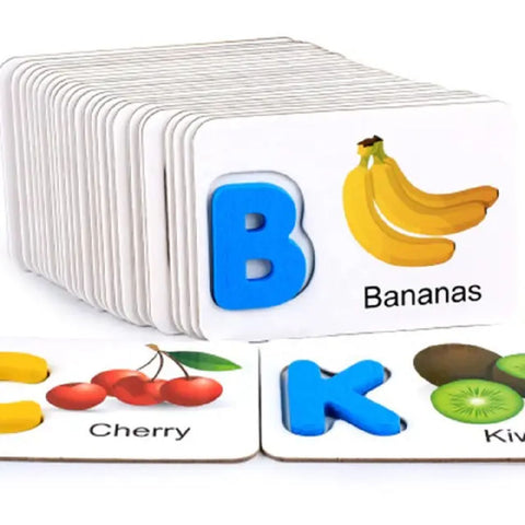 Wooden Alphabet Puzzles with Fruits and Vegetable Card for Kids