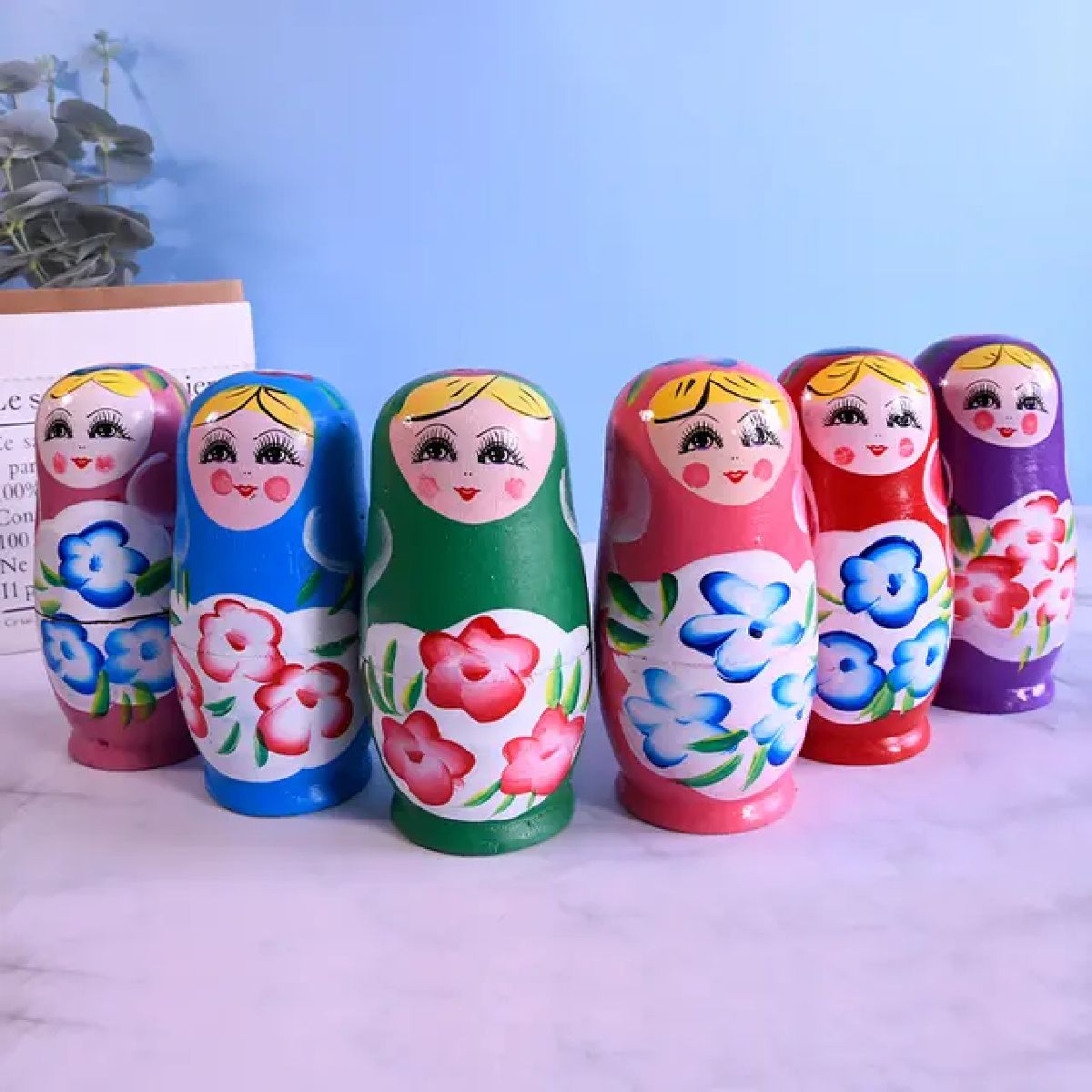 Set Of 5 Solid Wood Handmade Children's Toy Russian Nesting Dolls