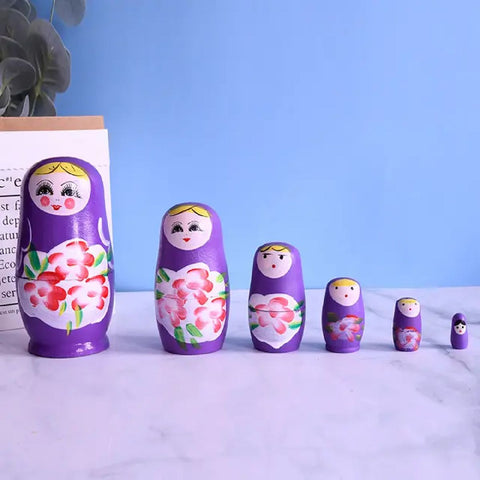 Set Of 5 Solid Wood Handmade Children's Toy Russian Nesting Dolls
