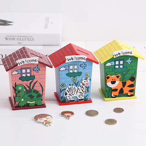 Wooden Cute Cartoon House Piggy Bank, Piggy Bank for Kids, Wooden Piggy Bank, Cute House Coin Bank, Money Bank for Kids, Piggy Bank
