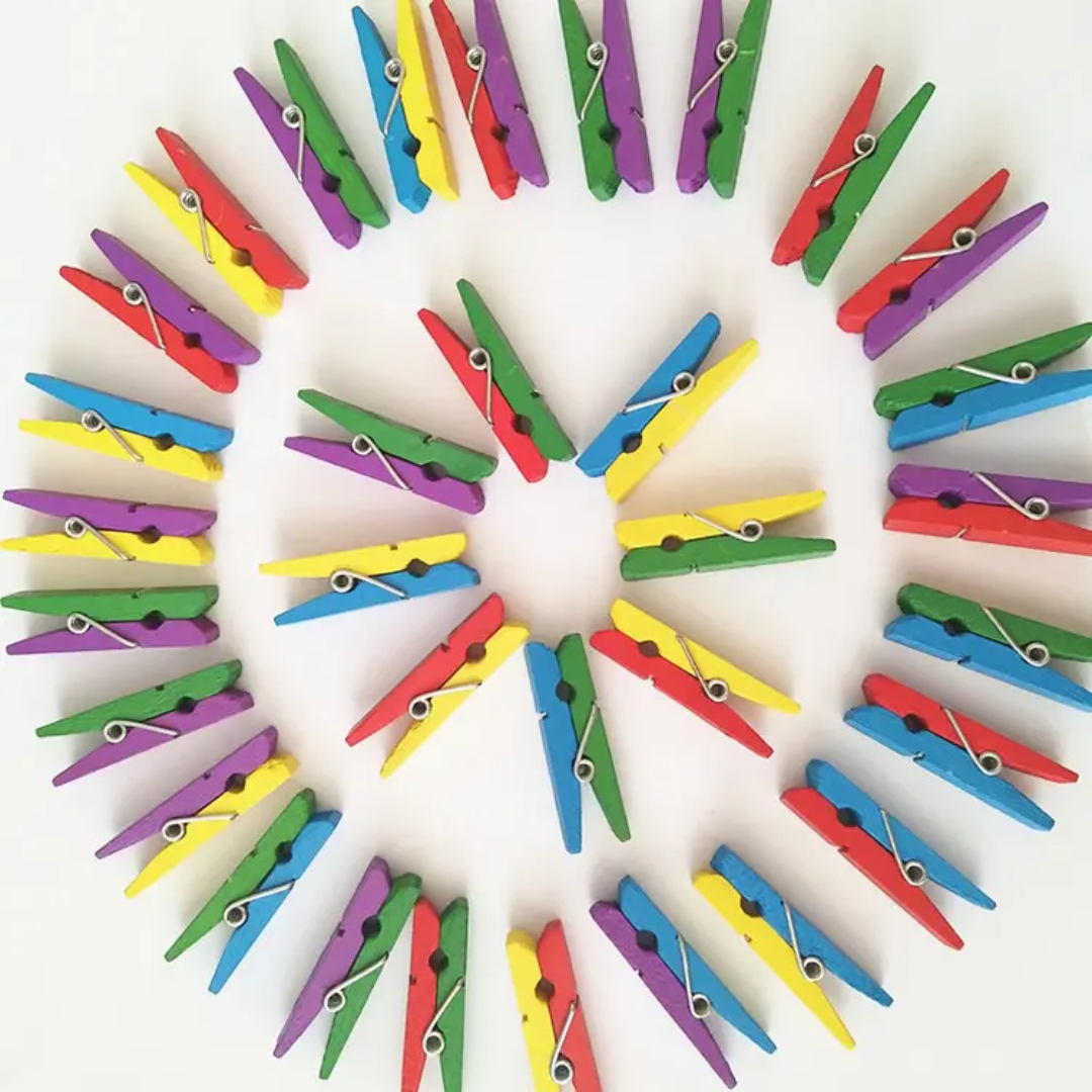 Mini wooden colorful decorative clips set of 50pcs