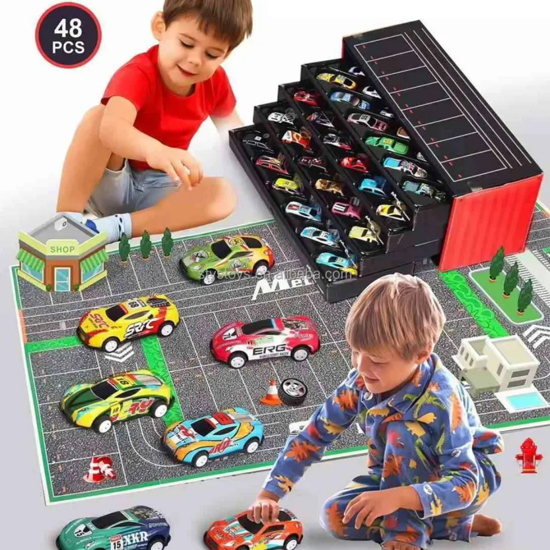 Hot Selling Storage Box Pull Back Tin Car Alloy Racing 48 Pcs DieCast