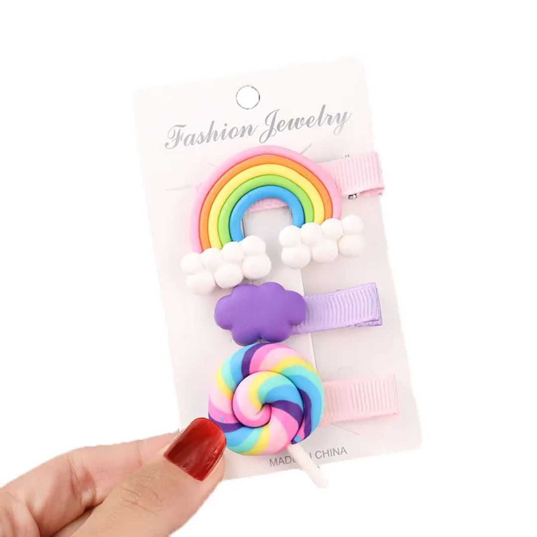 Rainbow Hair Clip Set(3 pc set) 🌈🍭