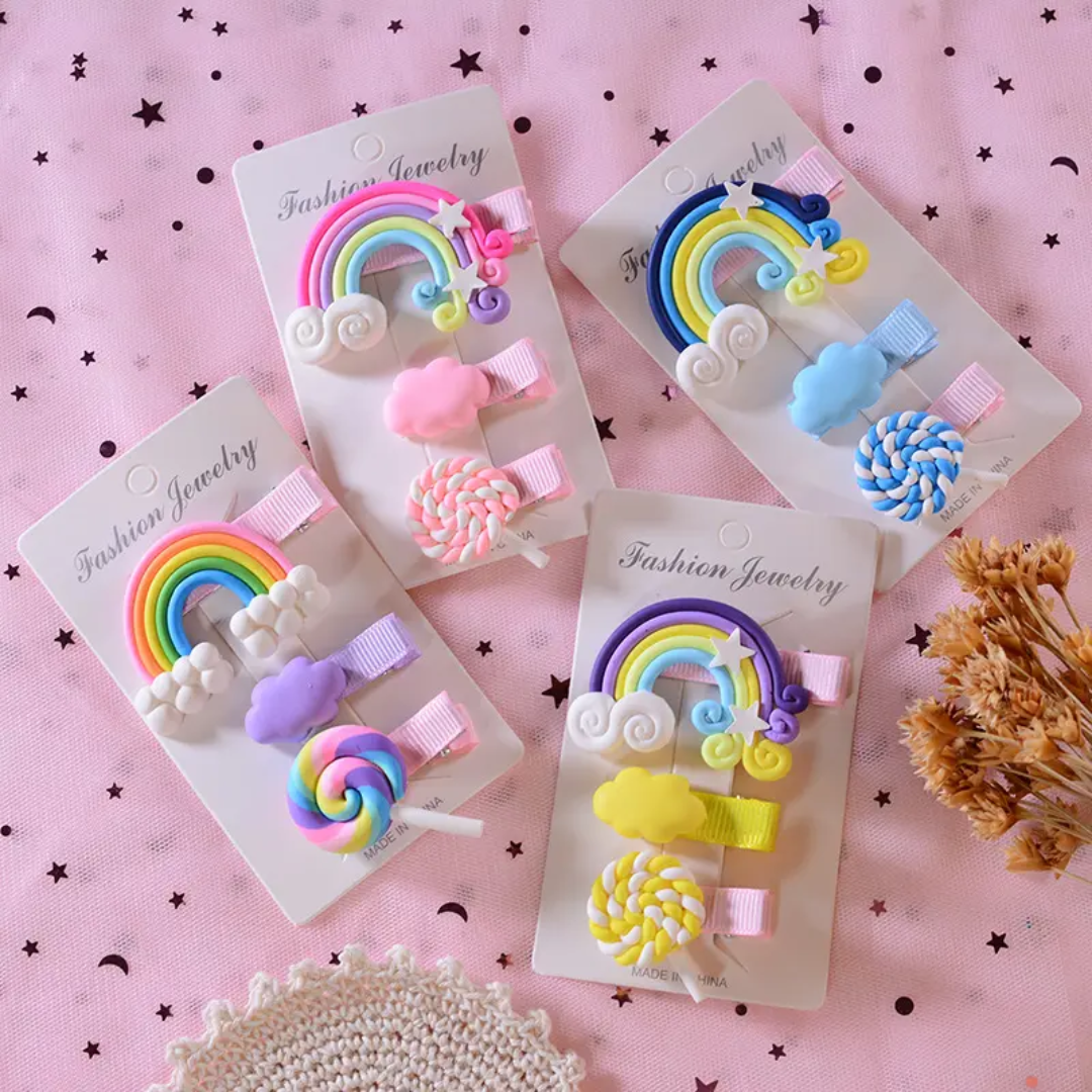 Rainbow Hair Clip Set(3 pc set) 🌈🍭