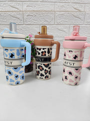 Stylish Printed Water Bottle with Handle & Straw Lid