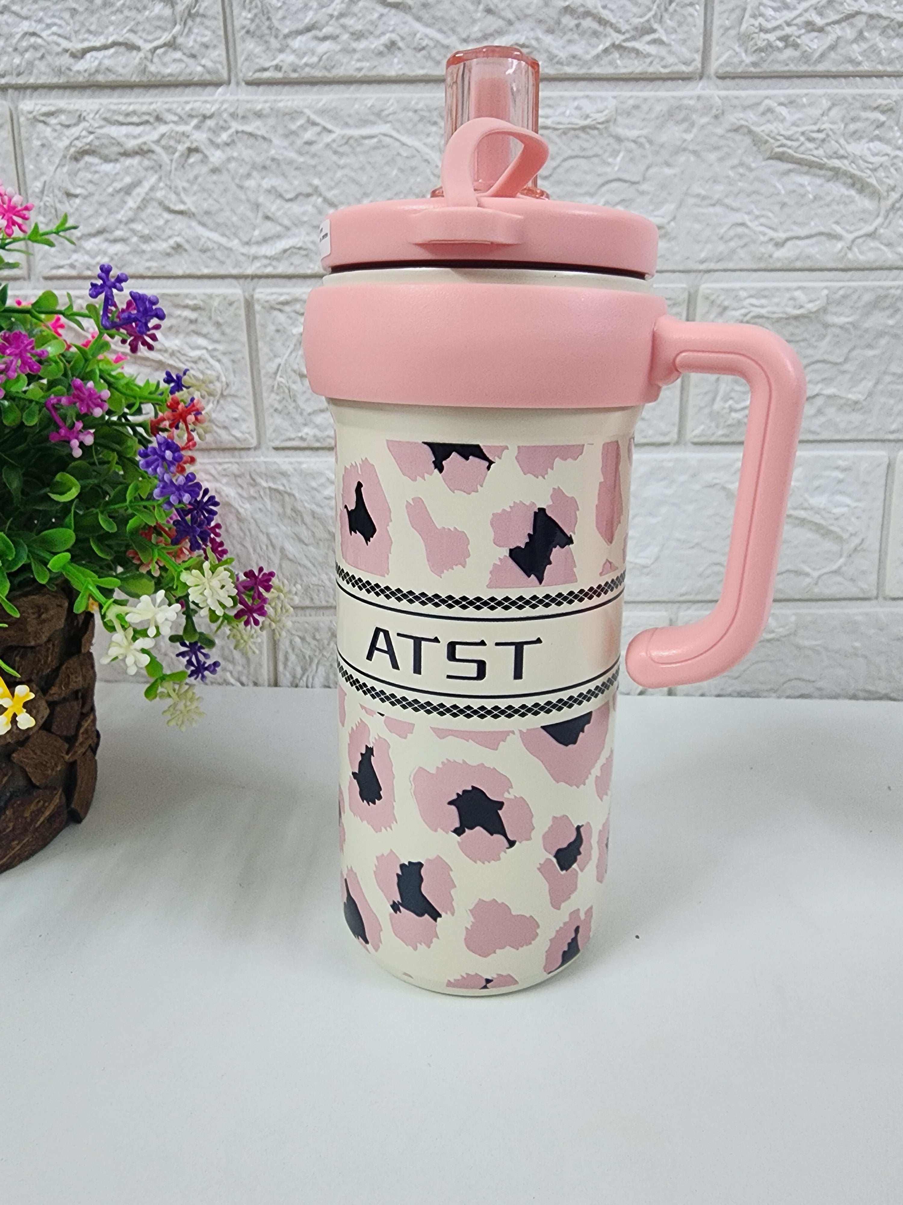 Stylish Printed Water Bottle with Handle & Straw Lid