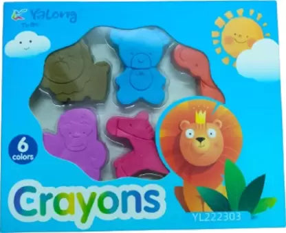 2D animal shape wax crayon set of 6 | (Multicolor)