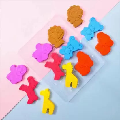 2D animal shape wax crayon set of 6 | (Multicolor)