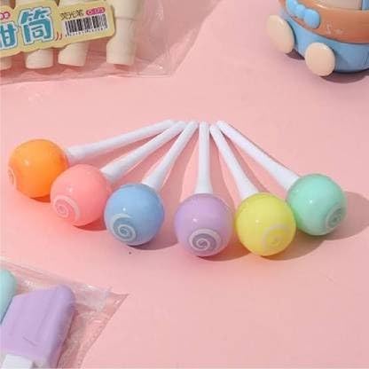 Lollipop Shape Highlighter Pens (Set of 6, Multicolor)