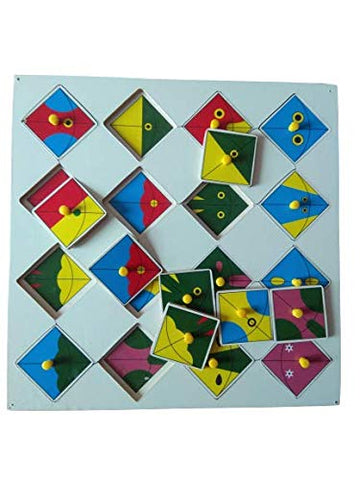 Wooden Kite Shadow Memory Matching Interlocking Puzzle Game with Knobs for Kids