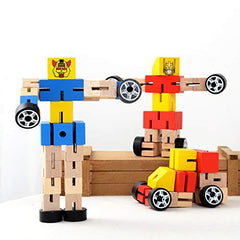 Wooden Twist Puzzle Distortion Robot Toy Handmade For Kids Multicolor  