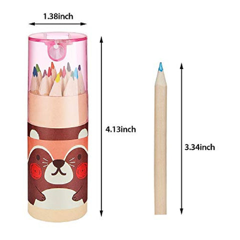 Wooden Color Pencils Set of 12, Multi Color Drawing Pencil with Sharpener Pink