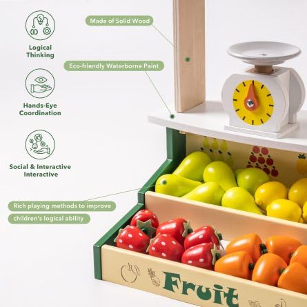 Wooden Fruits Market Playset for Kids