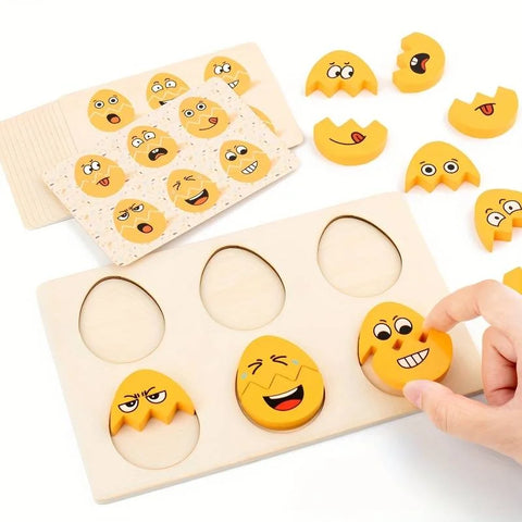 Wooden egg expression puzzle board