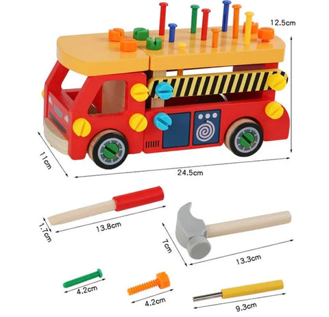 Screwdriver Truck Toy - Wooden Toddler Fire Truck Tool Set